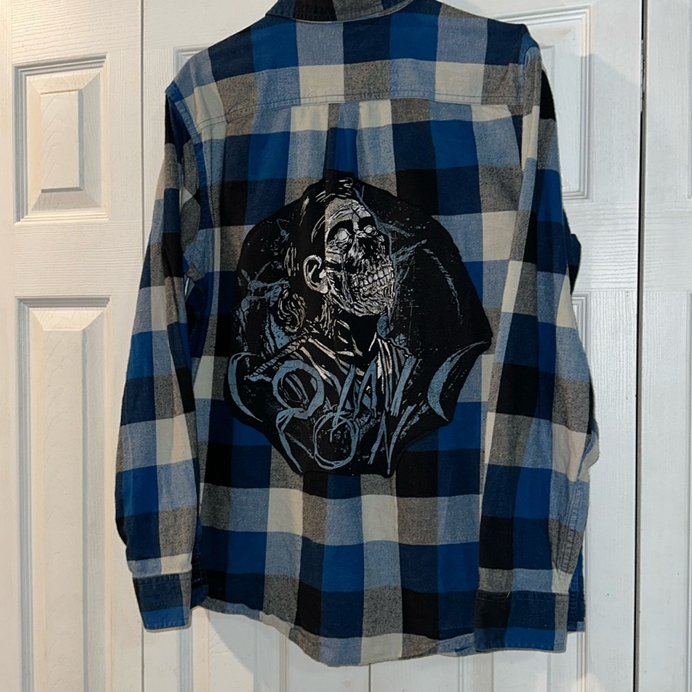 Blue check comic con flannel med